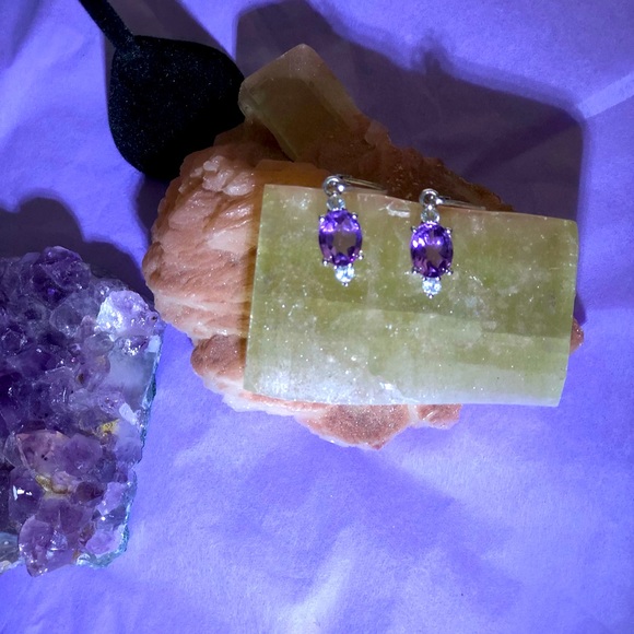 Large Genuine Amethyst Topaz Tear Drop Earrings .925K ss - Picture 2 of 6